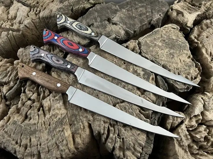 Custom handmade d2 steel fish fillet knives set with leather roll - Image #1