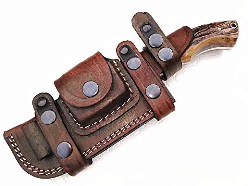 Custom handmade damascus steel tracker knife with leather sheath - Image #2