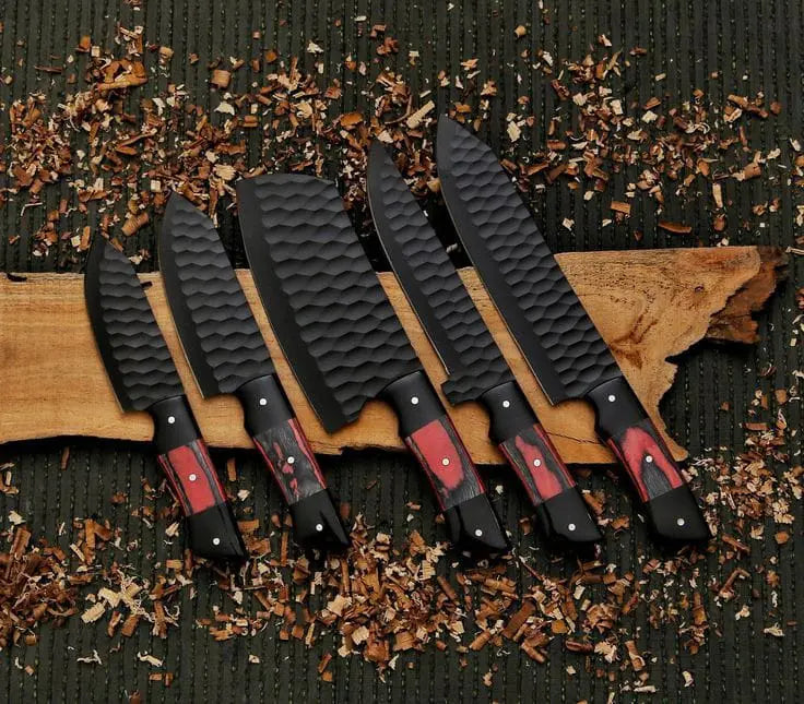 Custom handmade D2 steel kitchen chef set with leather roll 05 pcs - Image #2