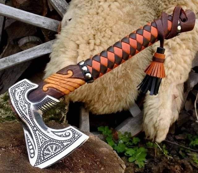 Custom handmade D2 steel viking axe with leather sheath