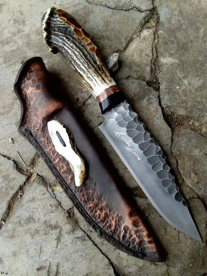 Custom handmade d440csteel hunting knife with leather sheath - Image #1