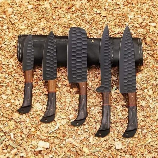 Custom handmade D2 steel kitchen chef set with leather roll 05 pcs