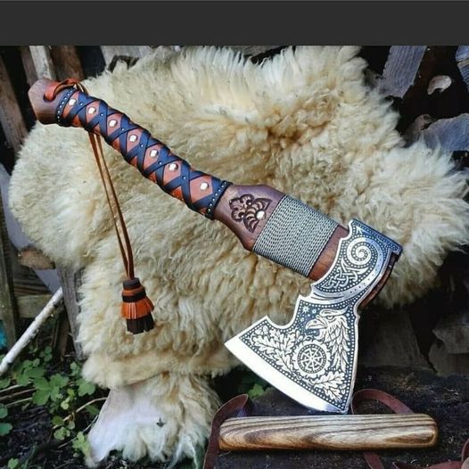 Custom handmade D2 steel viking axe with leather sheath