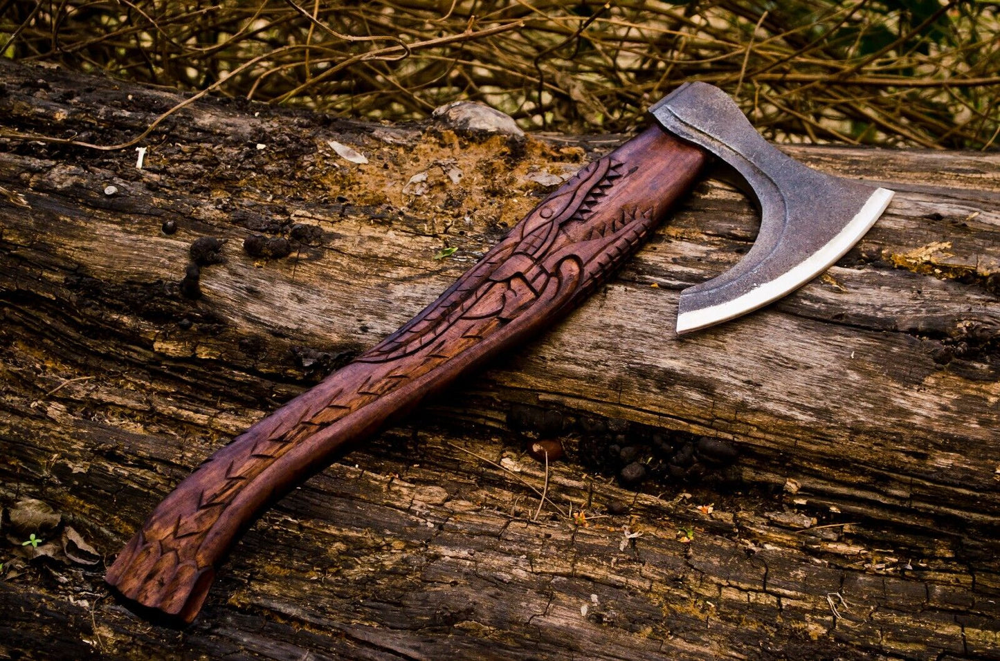 Custom handmade D2 steel viking axe with leather sheath