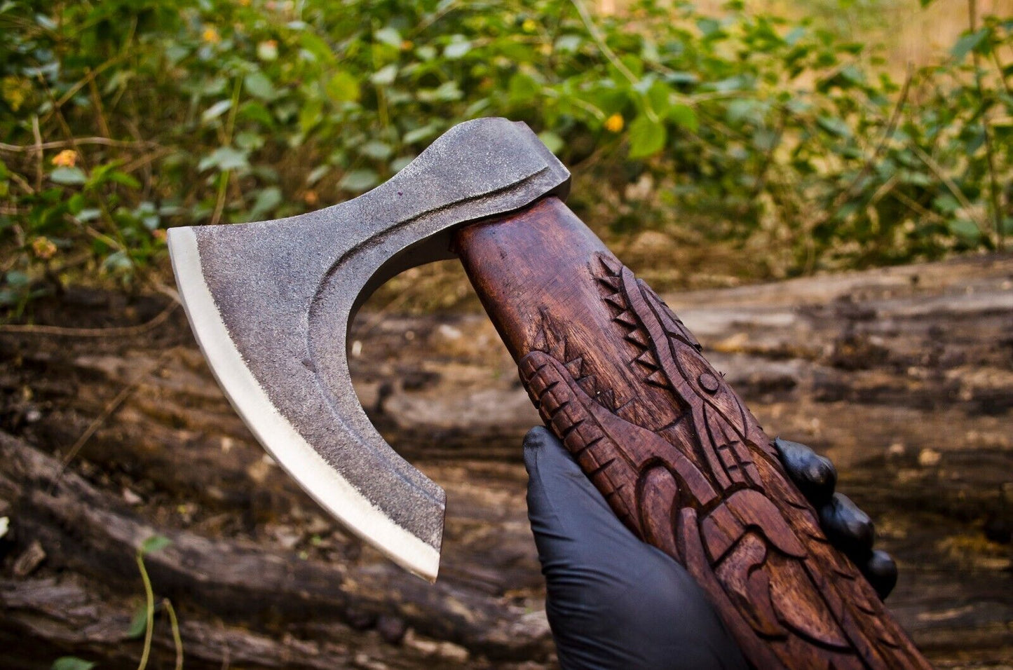 Custom handmade D2 steel viking axe with leather sheath