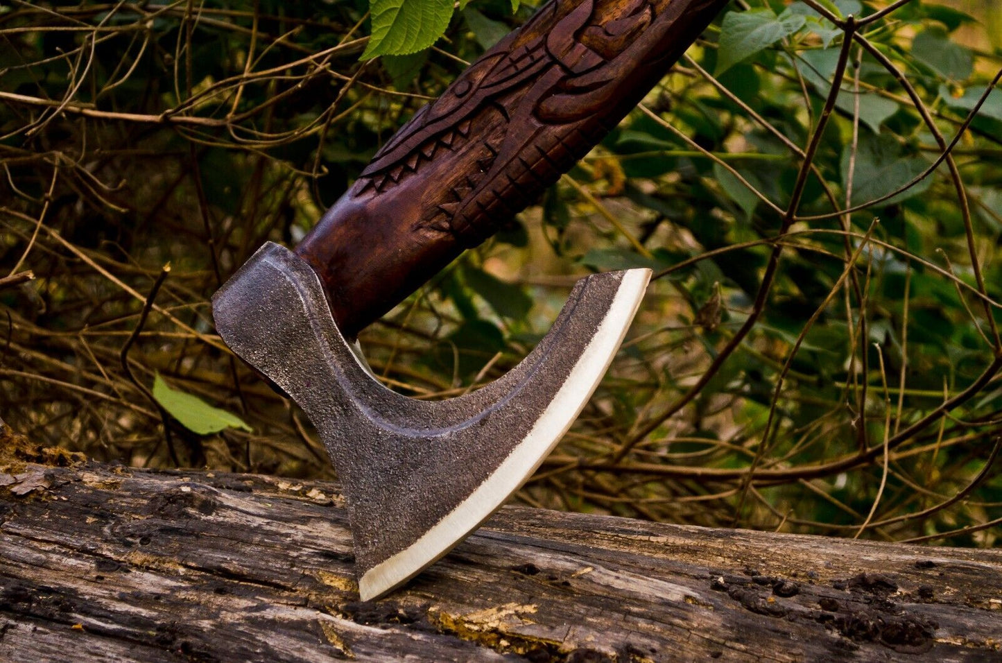 Custom handmade D2 steel viking axe with leather sheath