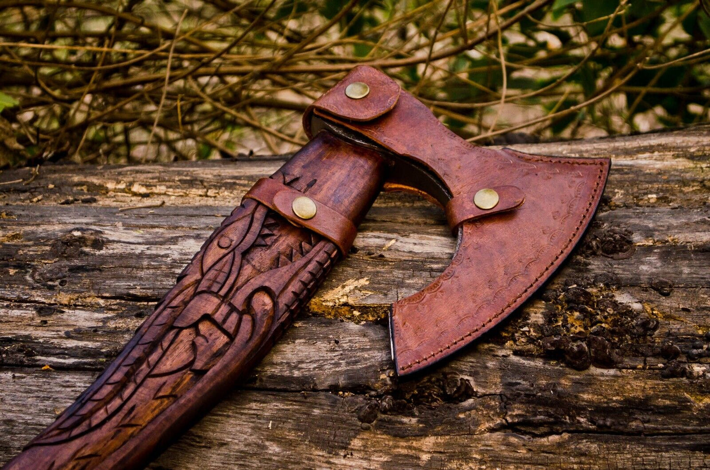 Custom handmade D2 steel viking axe with leather sheath