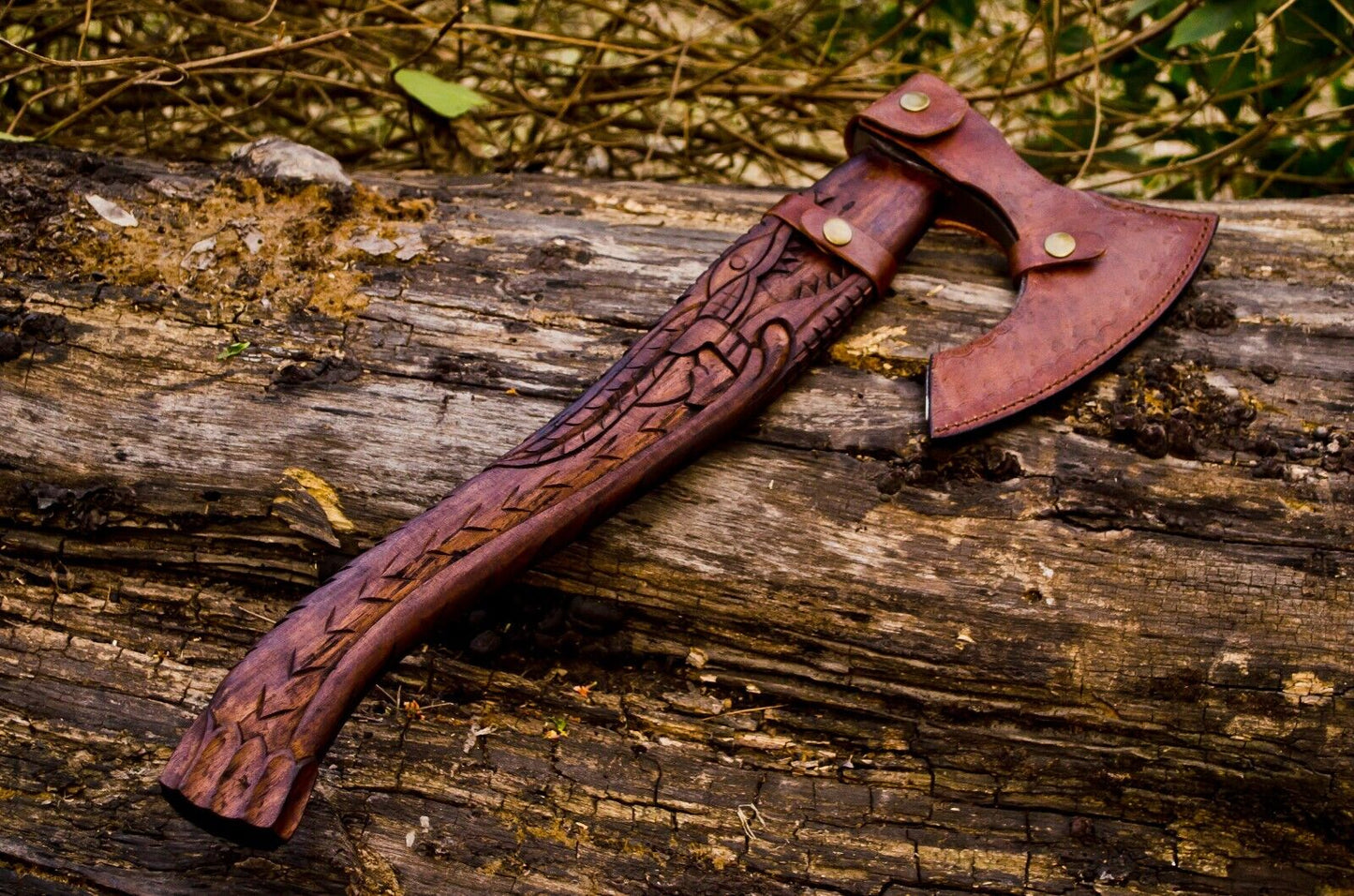 Custom handmade D2 steel viking axe with leather sheath