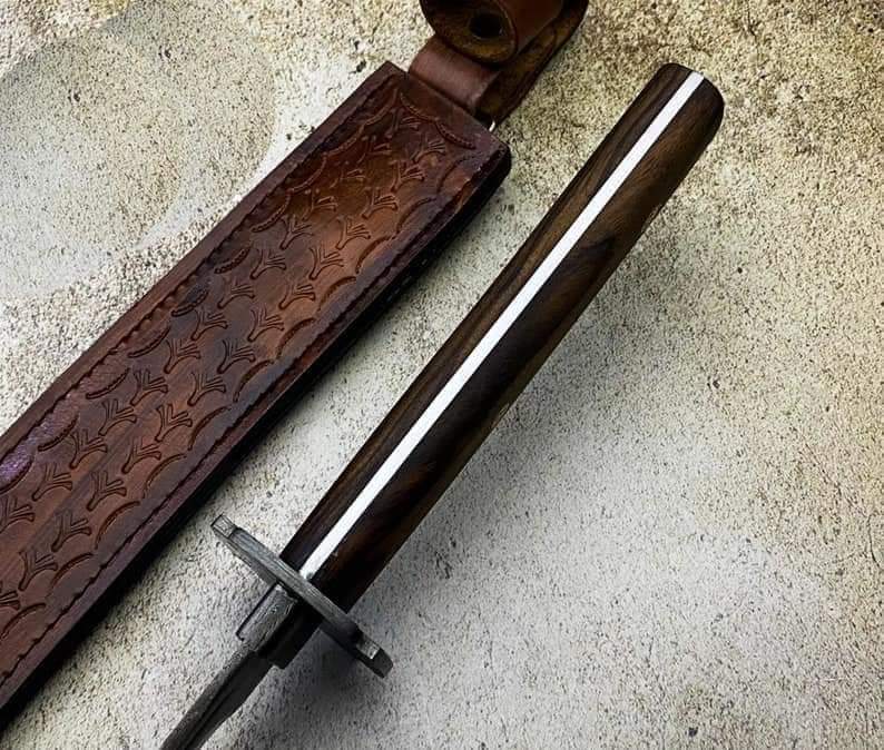 Custom handmade damascus steel katana with leather sheath!