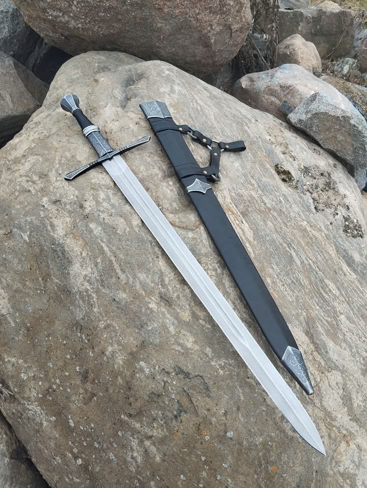 Custom handmade d2 steel viking sword with black scabbard