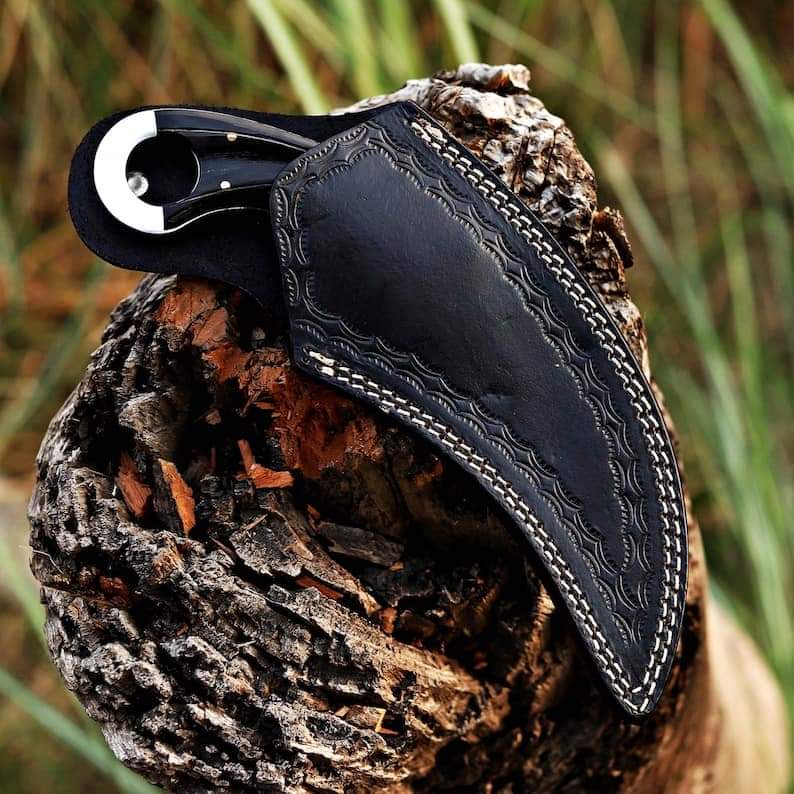 Custom handmade D2 steel Karambit with leather sheath