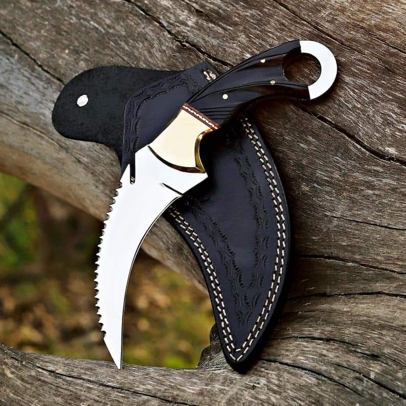 Custom handmade D2 steel Karambit with leather sheath