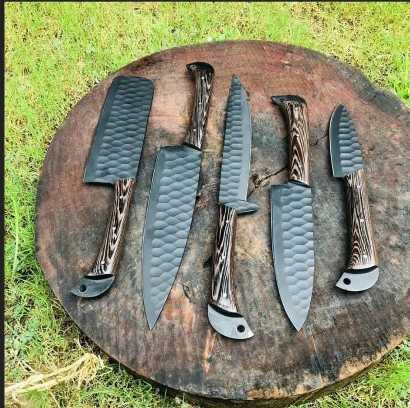 Custom handmade D2 steel kitchen chef set with leather roll - Image #1
