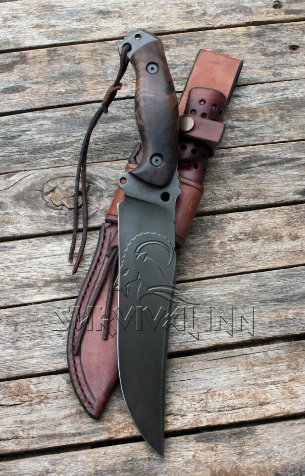 Custom handmade D2 steel hunting knife with leather sheath! - Image #1