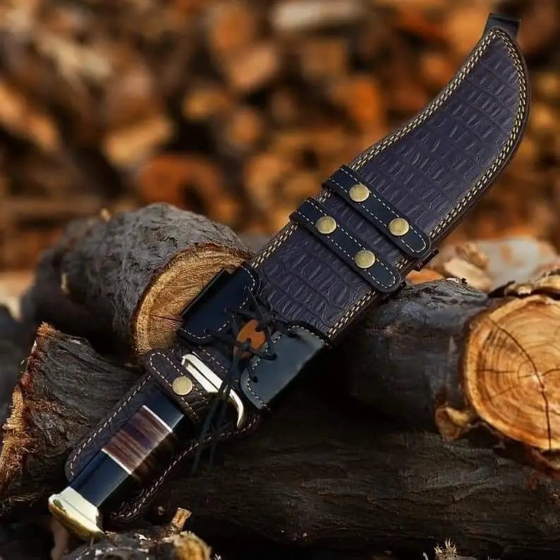 Custom handmade D2 steel hunting knife with leather sheath! - Image #2