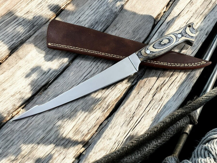 Custom handmade D2 steel fish fillet knife with sheath
