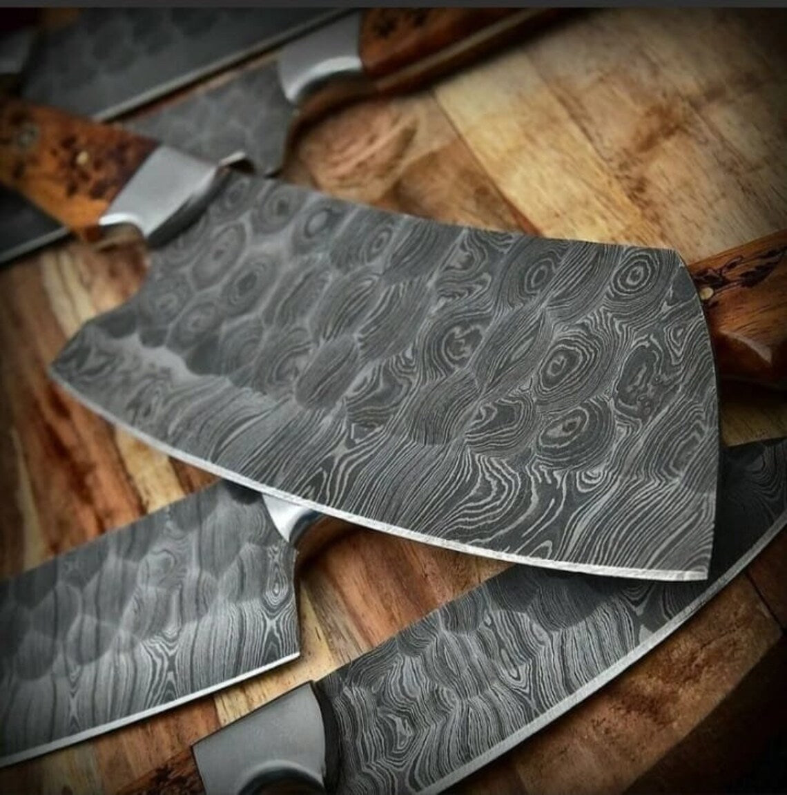 Custom handmade damascus steel kitchen chef set with leather roll 05 pcs
