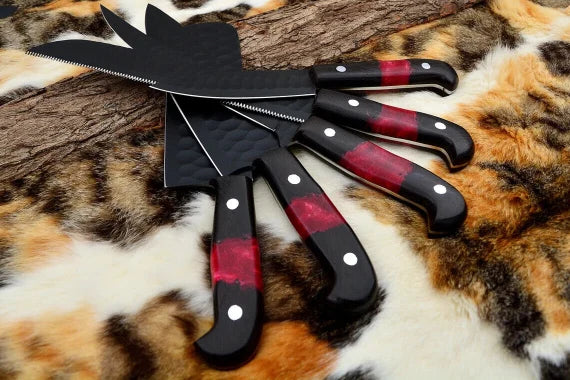 Custom handmade d2 steel kitchen chef set with leather roll 05 pcs