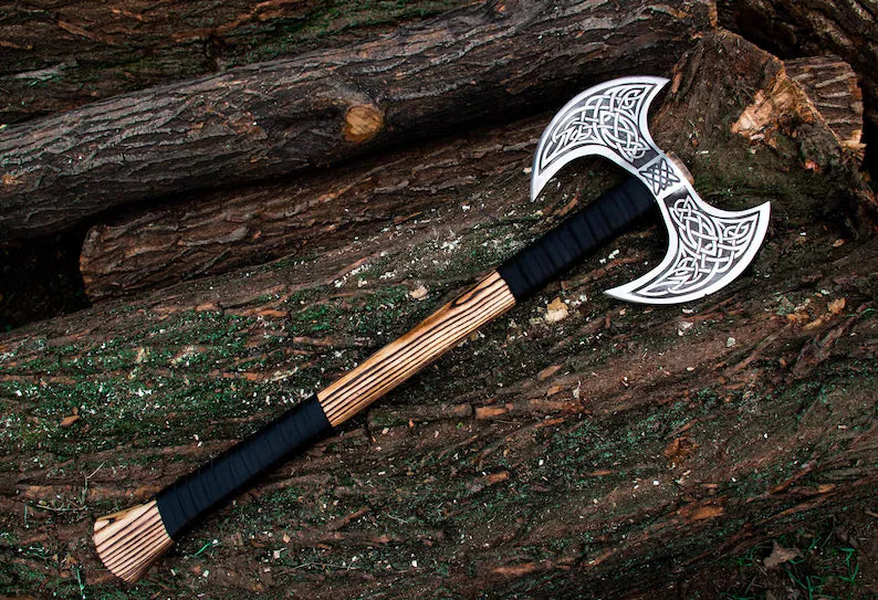 Custom handmade D2 steel viking axe/Dual Head with leather sheath