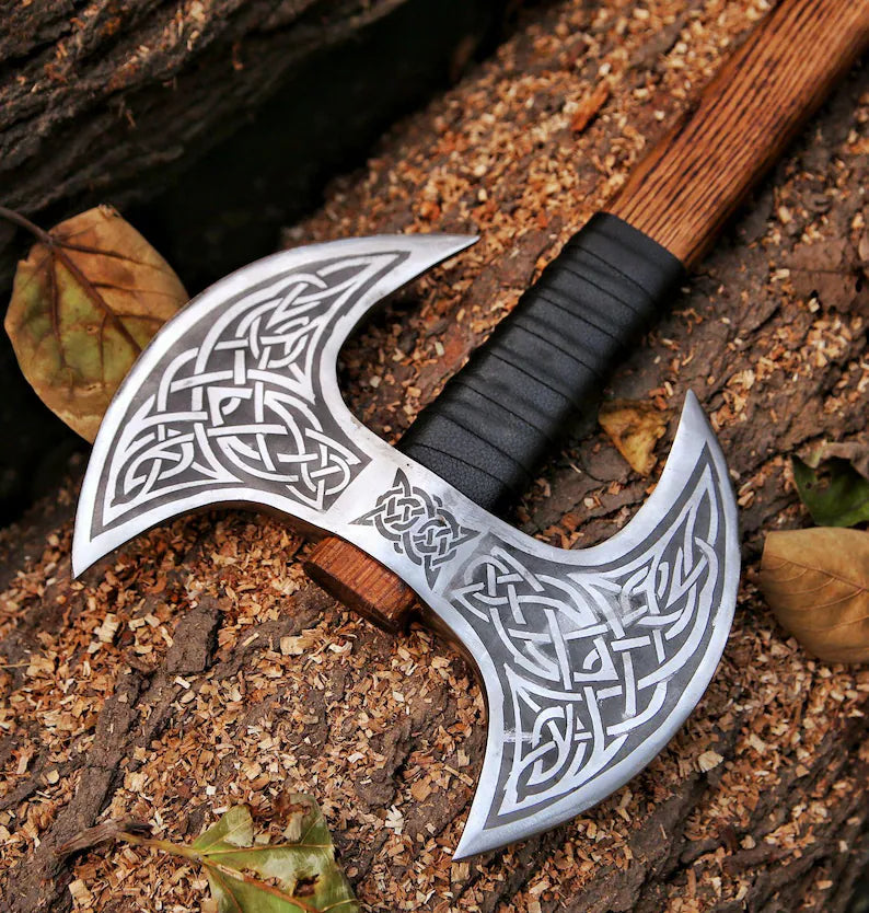 Custom handmade D2 steel viking axe/Dual Head with leather sheath