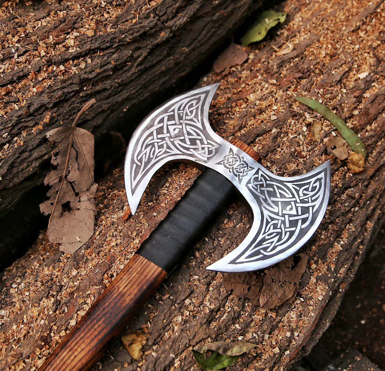 Custom handmade D2 steel viking axe/Dual Head with leather sheath