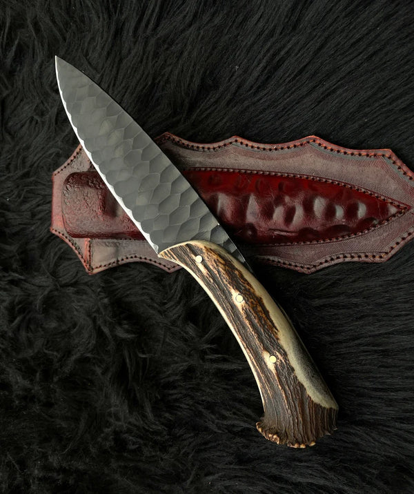 Custom handmade D2 steel skinner knife with leather sheath