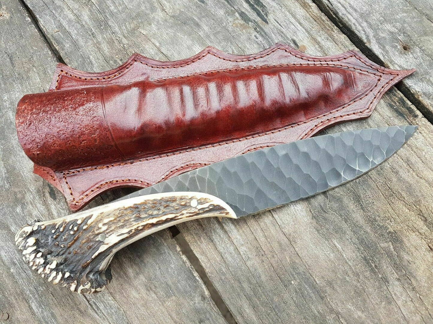 Custom handmade D2 steel skinner knife with leather sheath