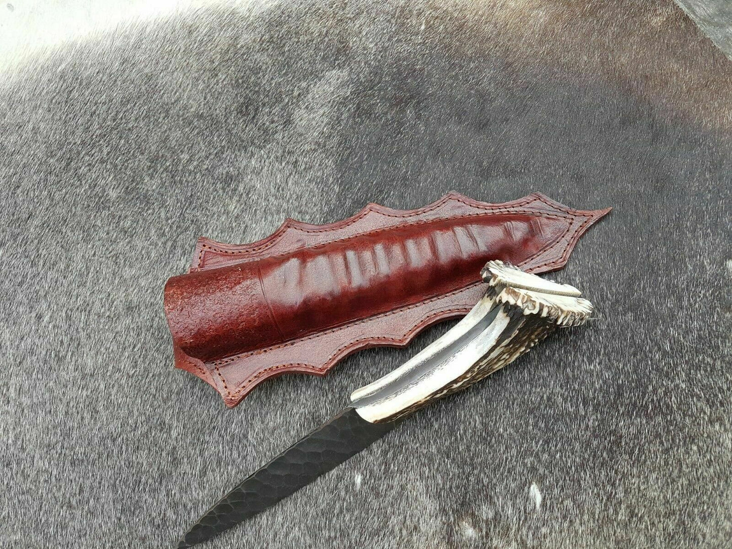 Custom handmade D2 steel skinner knife with leather sheath