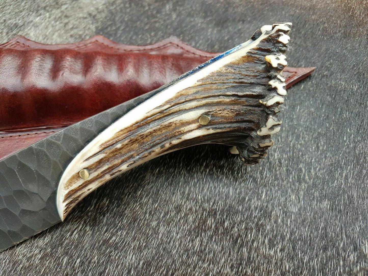 Custom handmade D2 steel skinner knife with leather sheath