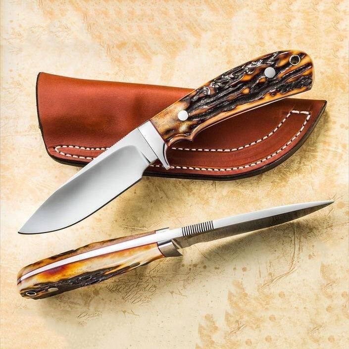 Custom handmade D2 steel skinner knife with leather sheath