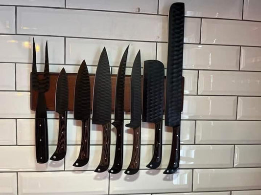 Custom handmade D2 steel kitchen chef set with leather roll