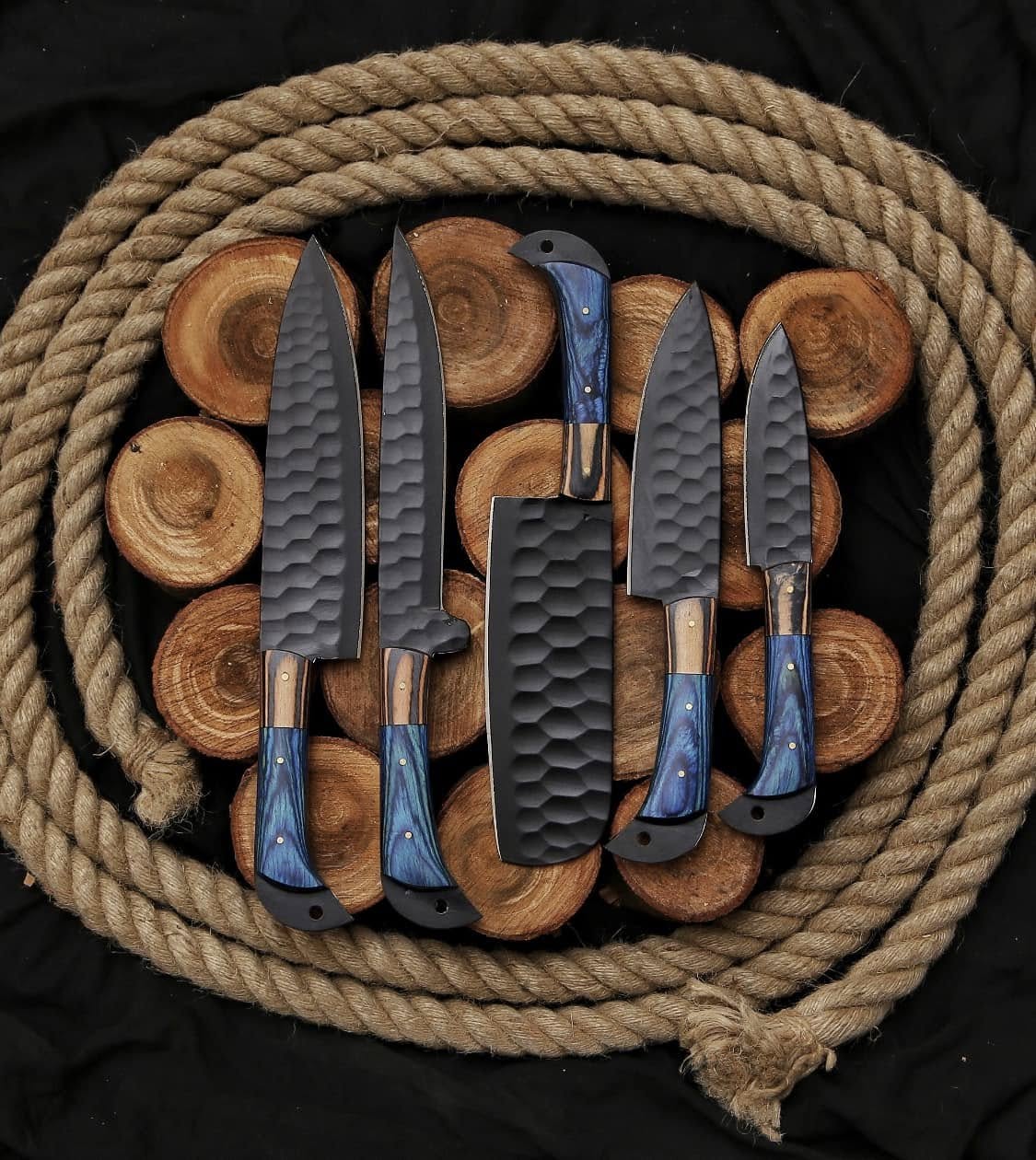 Custom handmade D2 steel kitchen chef set with leather roll