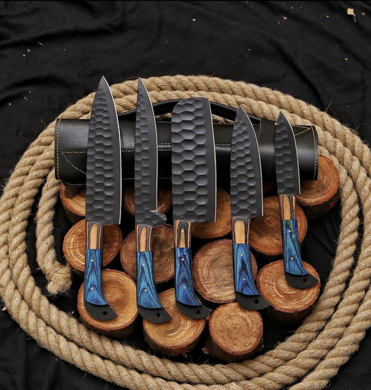 Custom handmade D2 steel kitchen chef set with leather roll