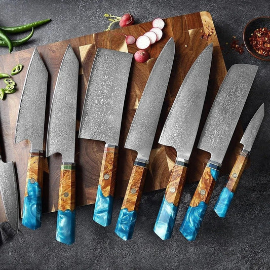 Custom handmade Damascus steel kitchen chef set 07 pcs