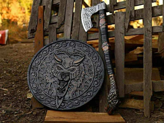 Custom handmade D2 Steel viking axe with leather sheath