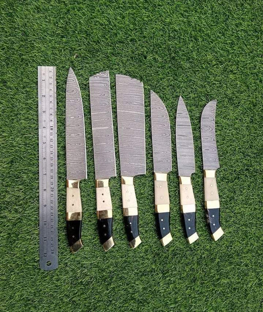 Custom handmade damascus steel kitchen chef set 06 pcs with leather roll!