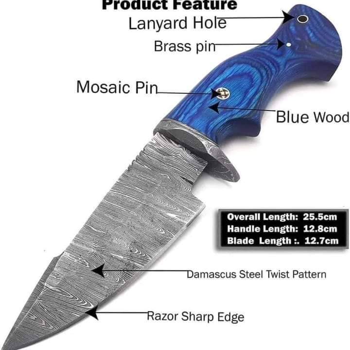 Custom handmade damascus steel skinner knife with leather sheath/Black