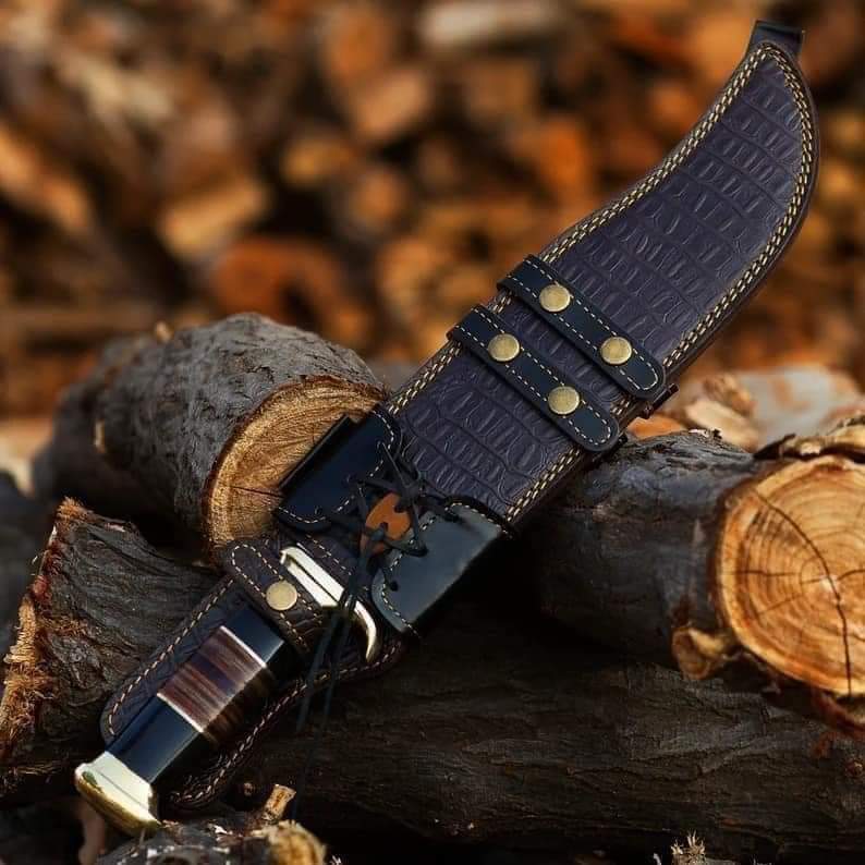 Custom handmade D2 steel hunting knife with leather sheath!