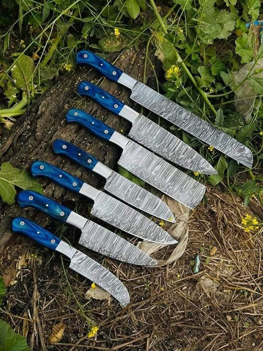 Custom handmade Damascus steel kitchen chef set 07 pcs