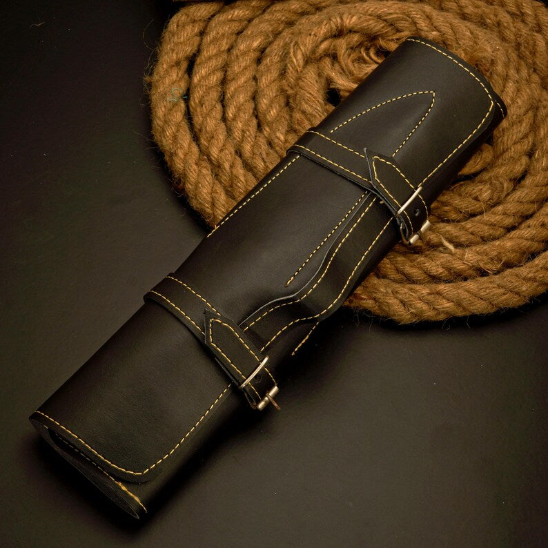 Custom handmade D2 steel kitchen chef set with leather roll