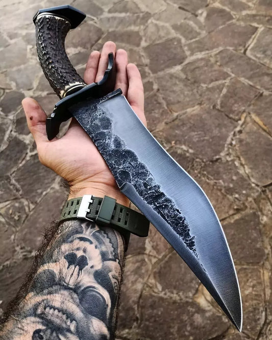 Custom handmade D2 steel Hunting bowei knife with awesome leather sheath!